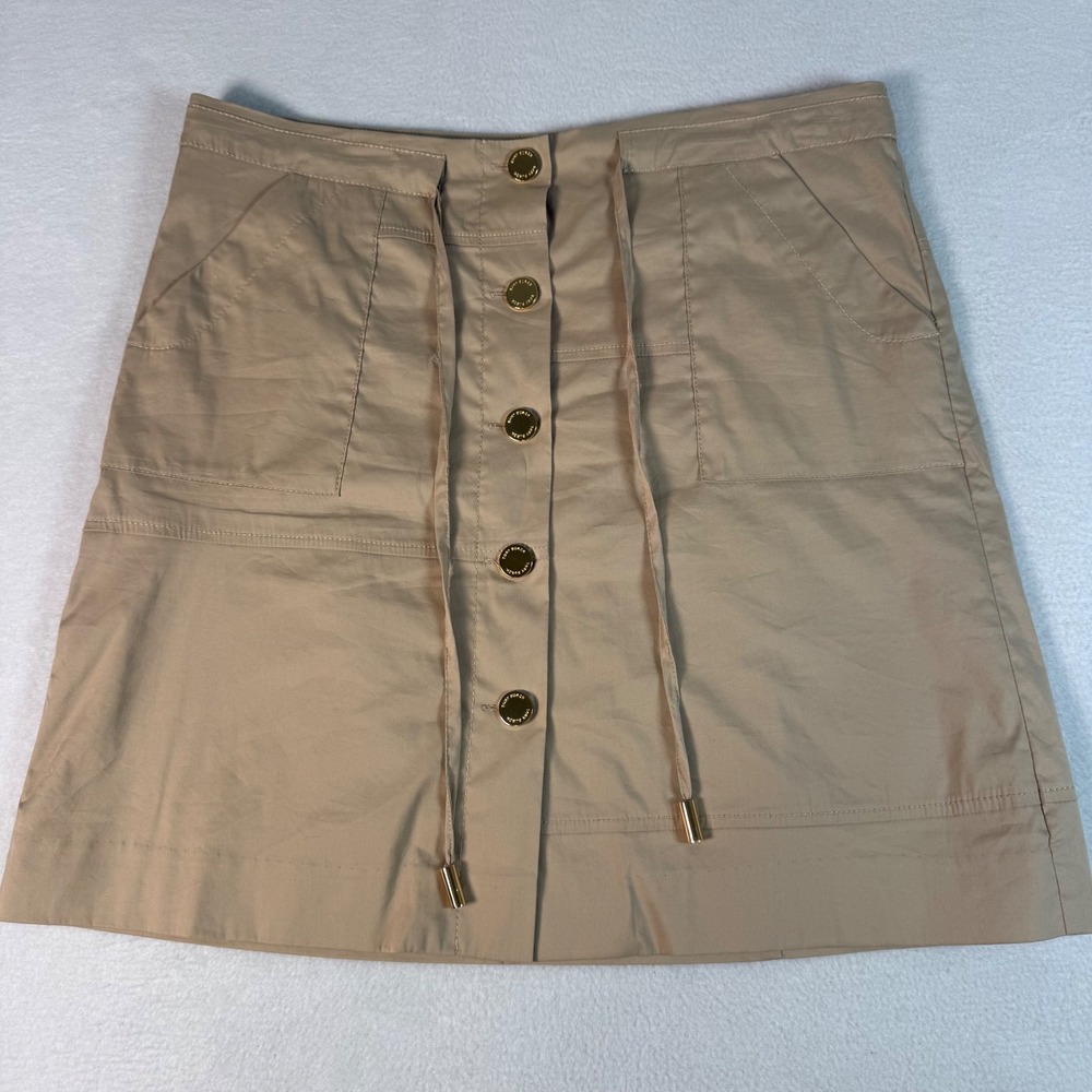 Tory Burch Tan Utility Mini Skirt Womens 6 Cotton Blend Logo Button Resort Prep